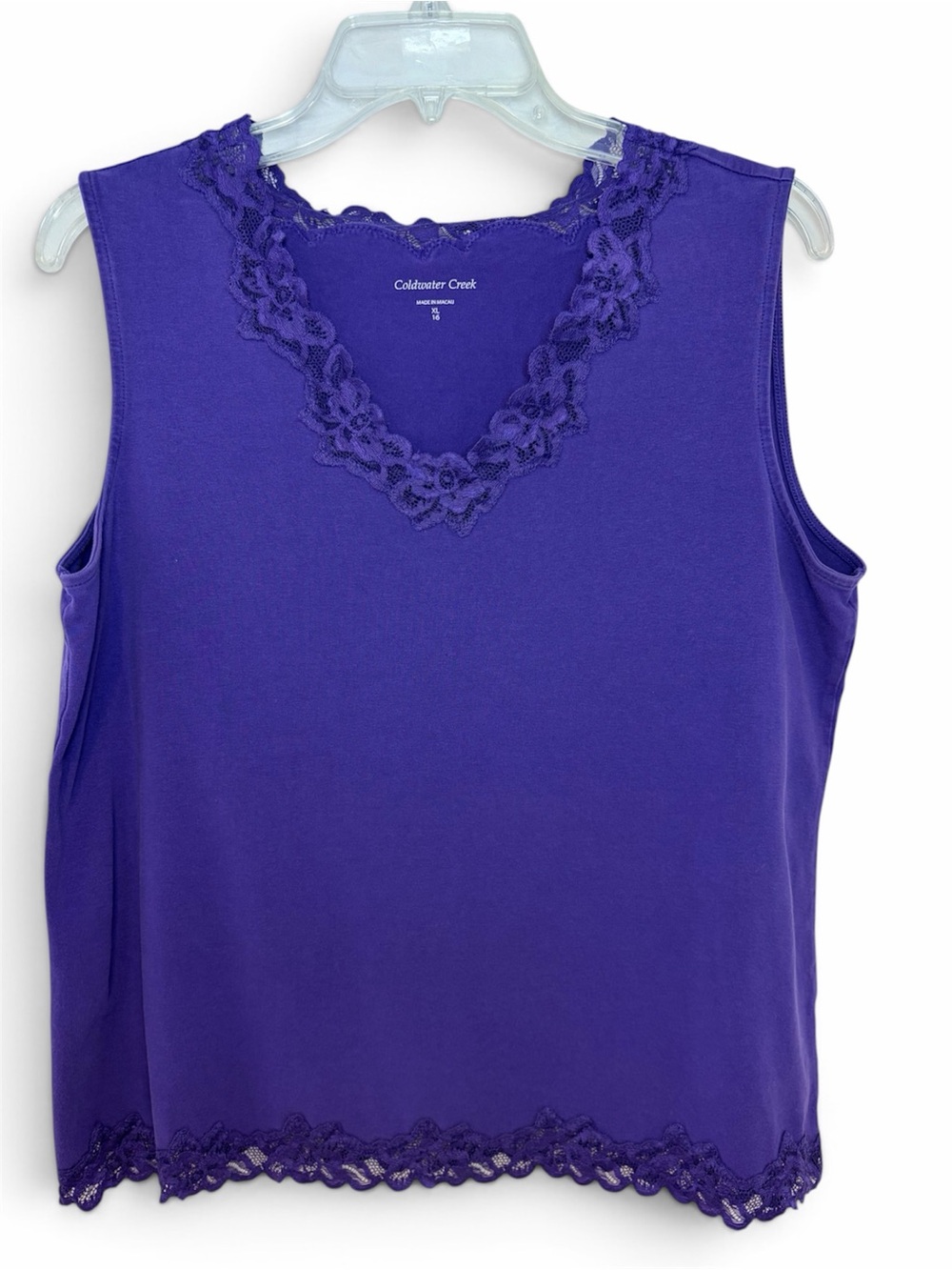 Coldwater Creek Deep Purple Lace-Trim Sleeveless Tank Women’s Size XL
